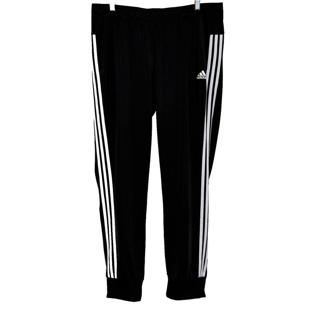 Adidas Jogger Track Pants Mens Size‎ XL Black White Stripe Pull On Elastic Waist